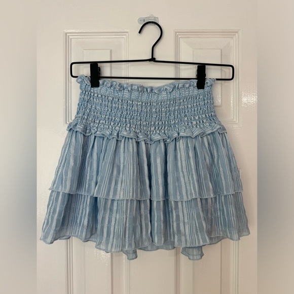 Katie J Blue Talia Smocked Tiered Ruffle Mini Skirt Large Metallic Lurex - Picture 2 of 6